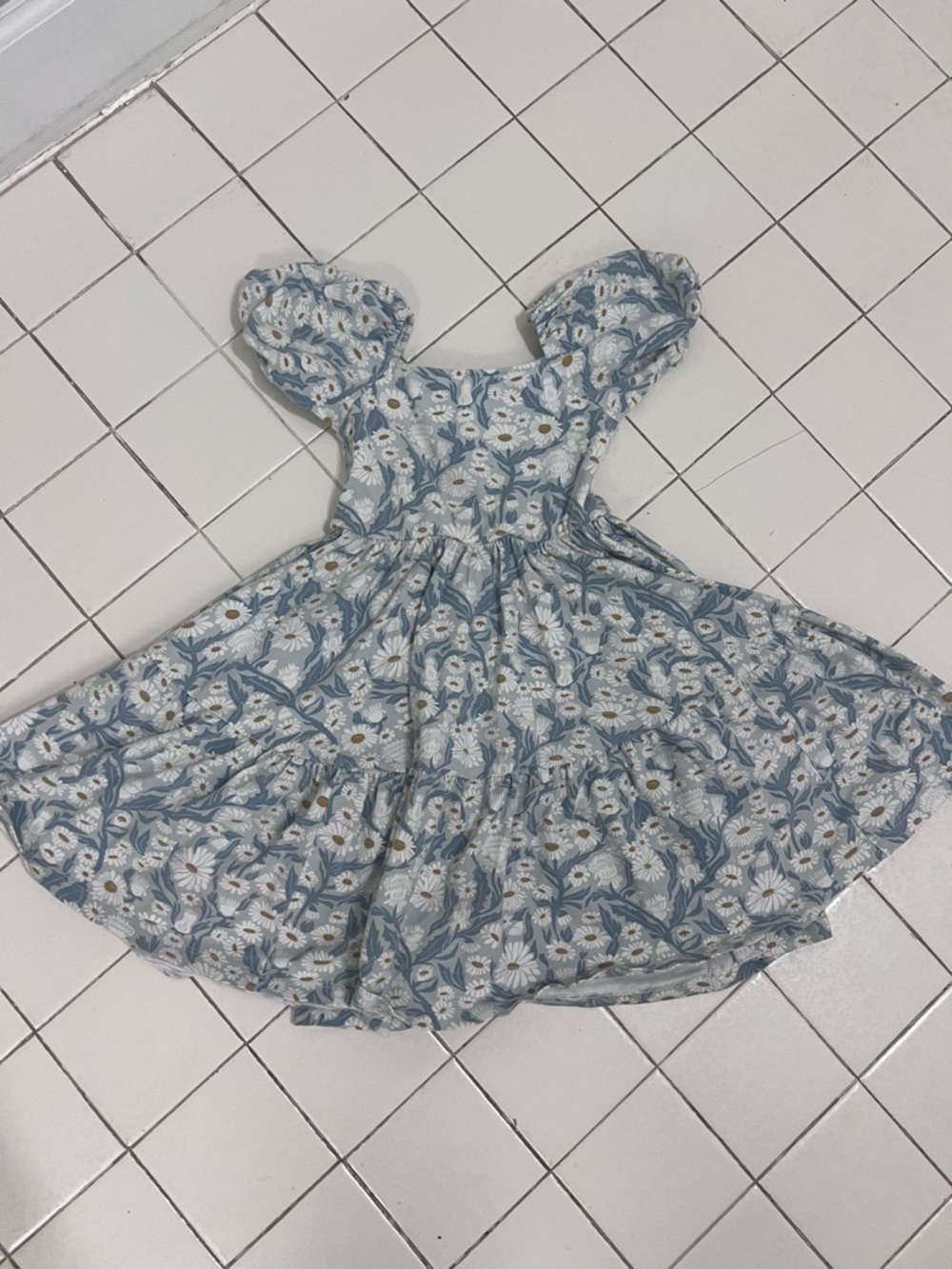 Alice + Ames Girls Blue Daisy Print Puff Sleeve Dress